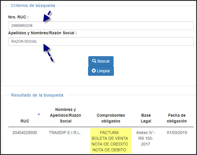Consulta de oblifados a Facturacion electronica