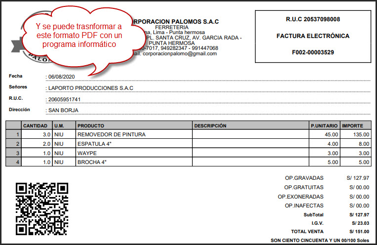 Factura electrónica en formato pdf